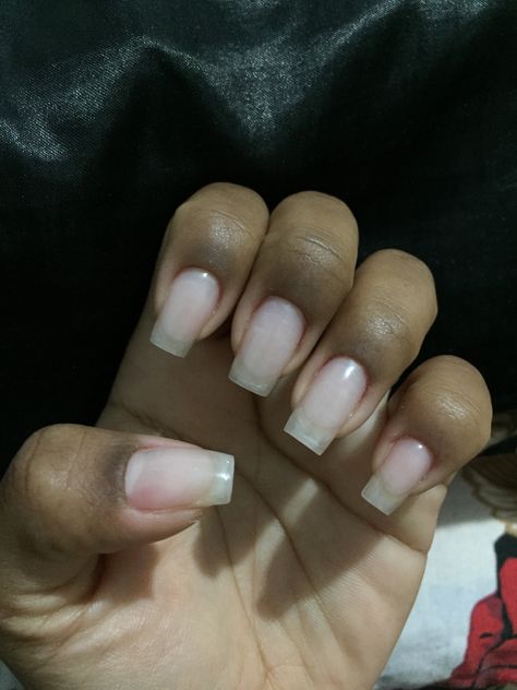 Long Natural Looking Acrylic Nails, Natural Realistic Acrylic Nails, Acrylic Nails Without Polish, Long Nail Beds Short Nails, Natural Long Nails Aesthetic, How To File Square Nails, Long Natural Nails Aesthetic, Realistic Acrylic Nails, Short Clear Acrylic Nails