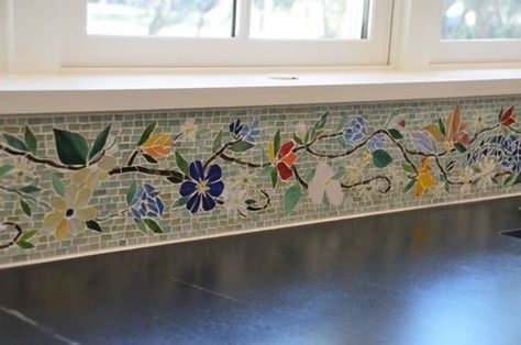 Floral Mosaic Tile, Mosaic Border, Kitchen Mosaic, Mosaic Backsplash Kitchen, Floral Mosaic, Border Tiles, Mosaic Backsplash, Mosaic Stained, Gorgeous Kitchens