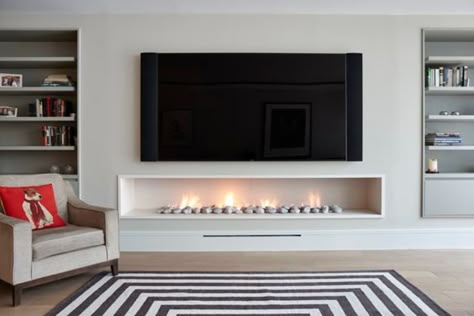 Hole in the wall gas fireplace, contemporary, modern style. modern living room by the platonic fireplace company modern limestone | homify Beautiful Fireplaces, Tv Mounted, Tv Fireplace, Feature Wall Living Room, Linear Fireplace, Fireplace Tv Wall, Farmhouse Fireplace, Decor Fireplace, Living Room Decor Fireplace