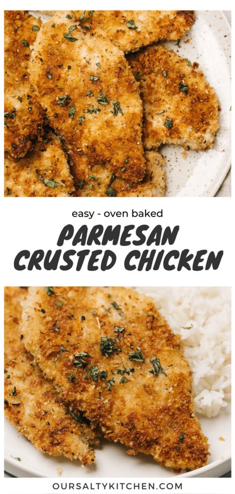 Lemon Parmesan Crusted Chicken, Baked Chicken Recipes Parmesan, Keto Crusted Chicken, Simple Parmesan Chicken, Yummy Baked Chicken, Easy Parmasean Chicken Recipe, Pan Crusted Chicken, Baked Parmesan Chicken Recipes, Breaded Parmesan Chicken Oven Baked