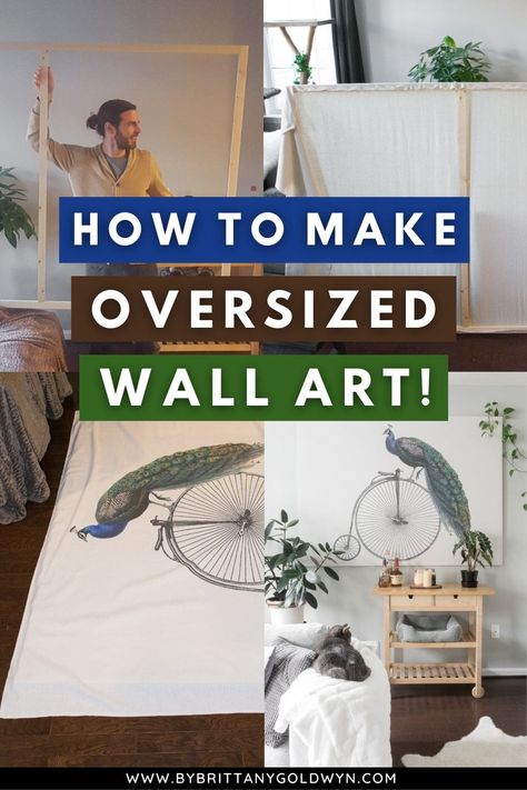 Learn how I made massive DIY oversized wall art for under $100 by building my own frame and attach my own liner and tapestry! Diy Oversized Wall Art, Wall Tapestry Diy, Diy Poster Frame, Wall Tapestry Living Room, Framed Fabric Wall Art, Diy Framed Art, Fabric Wall Panels, Diy Large Wall Art, Wall Tapestry Bedroom