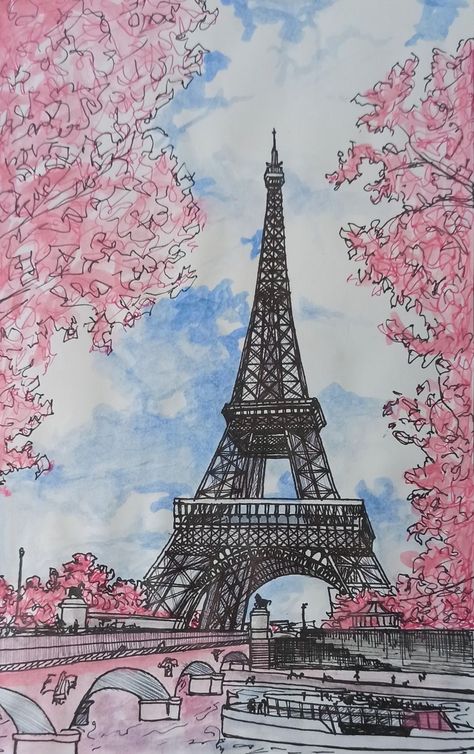 Eiffel Tower Aesthetic Drawing, Drawing Ideas Paris, Paris Drawing Ideas, Effelle Tower Drawing, Painting Ideas Paris, Paris Aesthetic Drawing, Paris Aesthetic Painting, Eifel Tower Art, Eiffel Tower Drawings