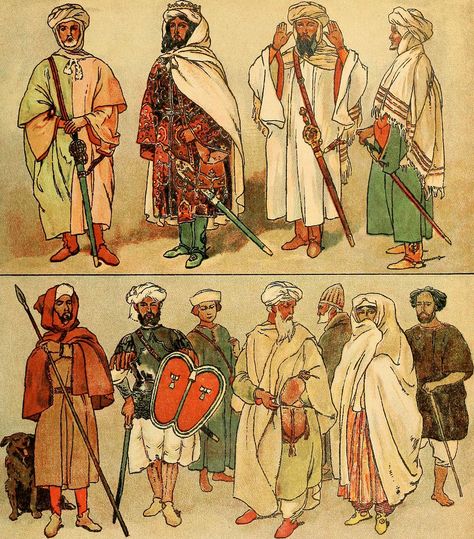 Clothing of al-Andalus in the 15th century, during the Emirate of Granada Mens Hairstyle, Arabian Art, Al Andalus, Medieval Clothing, Poses References, Historical Art, Book Images, Dark Ages, Andalusia