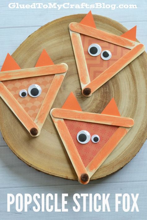 Popsicle Stick Fox - Kid Craft Fox Craft, Fox Crafts, Fox Kids, Crafts Preschool, Thanksgiving Crafts For Kids, Animal Crafts For Kids, Kid Craft, Popsicle Stick Crafts, Winter Crafts For Kids