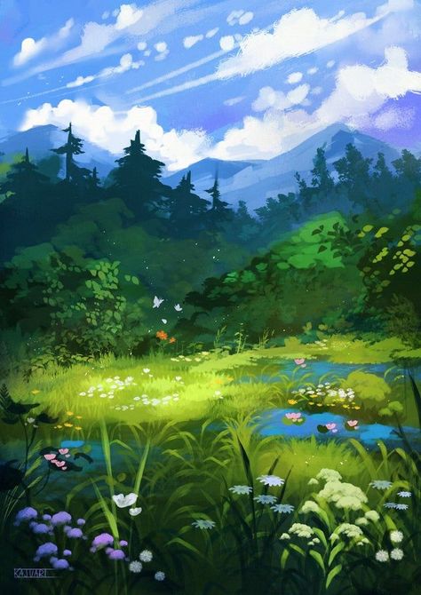 Environment Painting, Grassy Field, Landscape Concept, Arte Sketchbook, Digital Painting Tutorials, Fantasy Art Landscapes, Landscape Illustration, 판타지 아트, Environment Concept Art