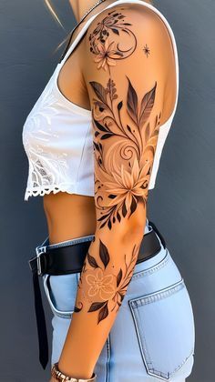 Arm Shoulder Tattoos For Women, Small Leg Tats, Tattoo Generator, Feminine Tattoo Sleeves, Remembrance Tattoos, Tattoos For Women Flowers, Tasteful Tattoos, Floral Tattoo Sleeve, Forearm Tattoo Women