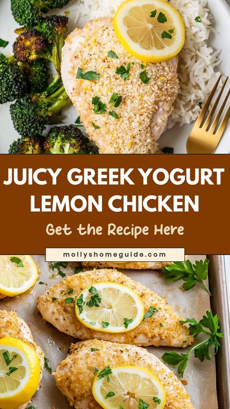 Indulge in the delightful combination of flavors with this Greek Yogurt Lemon Chicken recipe. The tanginess of the lemon perfectly complements the creaminess of the Greek yogurt, creating a dish that is both light and satisfying. This recipe is perfect for a healthy weeknight dinner or for impressing guests at your next dinner party. Bring a taste of Mediterranean cuisine into your home with this easy-to-make and simply delicious meal option. Try it out today and treat your taste buds to somethi Meals With Yogurt, Chicken Greek Yogurt Recipe, Lemon Yogurt Chicken, Greek Yogurt Chicken Recipes, Best Greek Yogurt, Lemon Greek Yogurt, 2024 Meals, Crispy Chicken Breast, Greek Yogurt Chicken