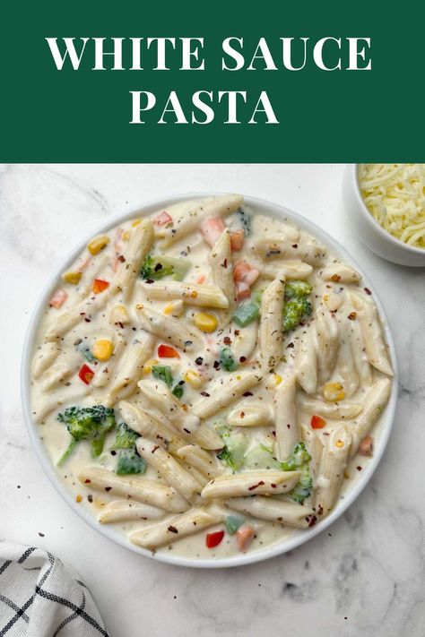 White Sauce Pasta (Bechamel Sauce Pasta) White Sauce Chicken Pasta Recipes, White Sauce Pasta Photography, White Souse Recipe Pasta, White Sauce Recipe Pasta, Chicken White Sauce Pasta, How To Make White Sauce Pasta, Pasta Recipes White Sauce, Pasta White Sauce Recipe, Healthy White Sauce Pasta