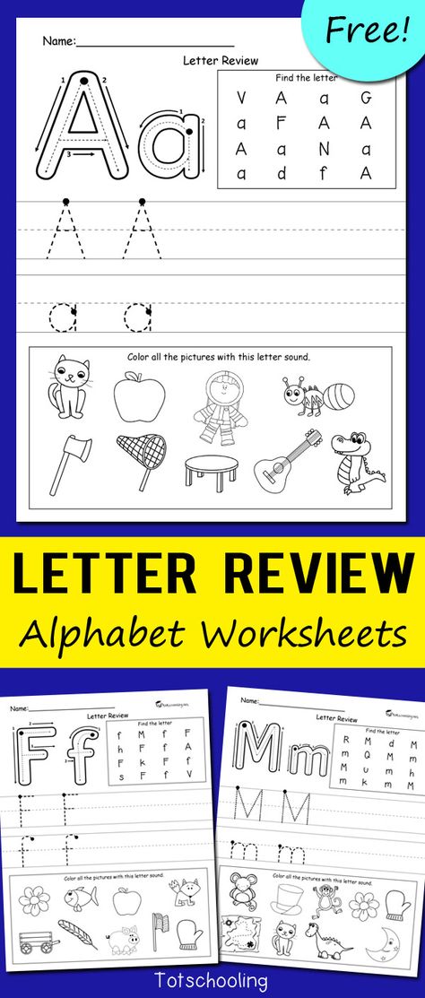 FREE alphabet worksheets for kindergarten kids to review letters and letter sounds, and practice proper letter formation. Letter Sound Worksheets Free, Letter Of The Day Kindergarten, Letters Practice Kindergarten, Free Letter Of The Week Printables, Letter S Practice Worksheet, Letter Sound Recognition Worksheets, Letter Review Kindergarten, Halloween Letter Tracing Worksheets, Alphabet Practice Worksheets Free