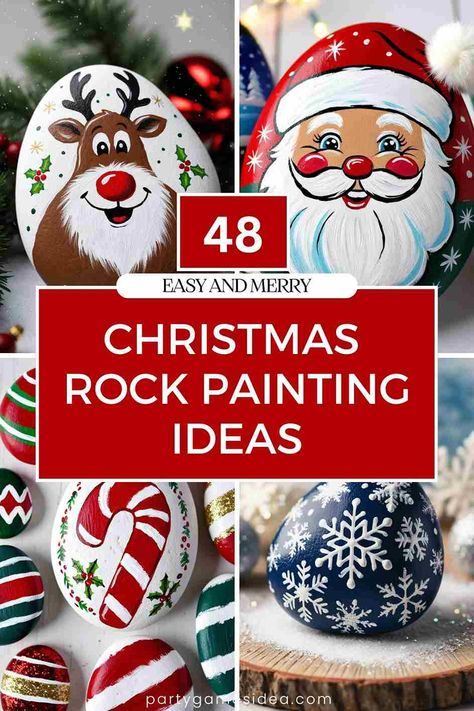 Christmas Rock Painting Ideas offer a creative way to make festive decorations, gifts, and ornaments with colorful, personalized designs. Christmas Rock Painting Ideas, Games Ideas For Adults, Christmas Rock Painting, Party Games Ideas, Easter Party Games, Fall Party Themes, Valentines Games, Rock Painting Ideas, Festive Crafts