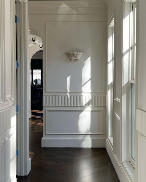 All Posts • Instagram Wallpaper In Paneling, Modern Millwork Details, Wall Inlet Decor, Corner Molding Ideas, Ceiling Detail Ideas, Colonial Paneling, Interior Molding And Trim, Hallway Millwork, Wainscoting Window