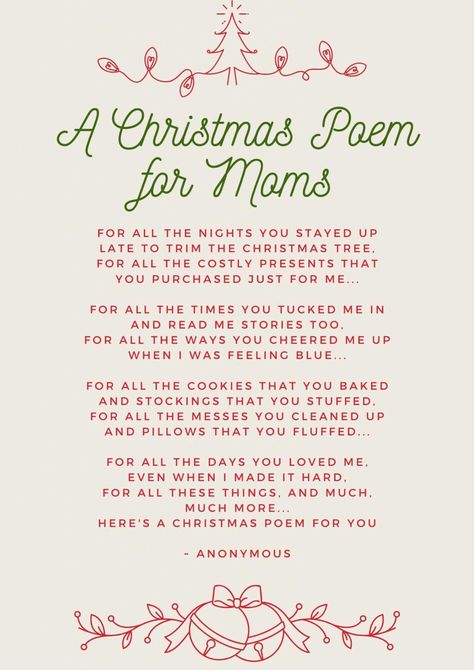 Christmas is a particularly busy time for mums, between present buying, present wrapping, cookie baking and all the organising! We hope you enjoy this very sweet Christmas Poem for Mom: Merry Christmas Mom, Christmas Card Verses, Christmas Poem, Xmas Quotes, Christmas Card Sayings, Christmas Card Messages, Card Verses, Mom Poems, Dream Christmas