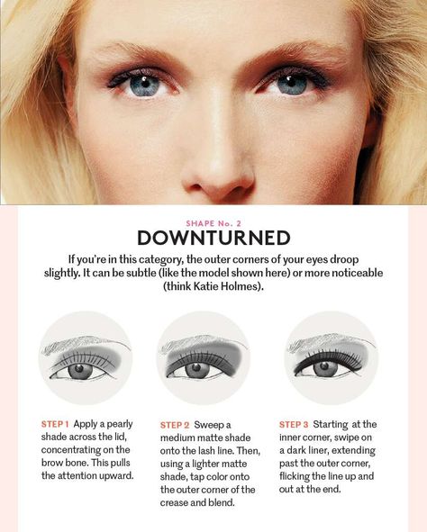 Eyeshadow For Downturned Hooded Eyes, Eyeshadow Map, Work Goth, Downturned Eyes, Makeup For Downturned Eyes, Eye Shape Makeup, Easy Eye Makeup Tutorial, Almond Eye Makeup, Skin Tone Makeup