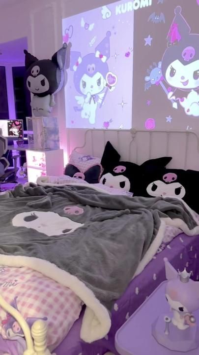 Kuromi Bedroom, Sanrio Bedroom, Kuromi Room, Sanrio Room, Dream Bedroom Inspiration, Hello Kitty Rooms, Room Redesign, Cute Bedroom Decor, Cute Room Ideas