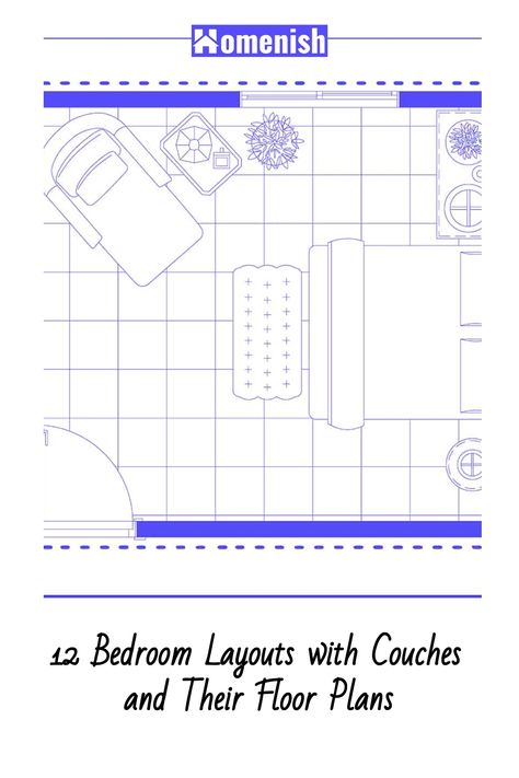 The luxury of having a couch in the bedroom is within reach. This article showcases 12 layouts that make it possible, with floor plans for each design. Bedroom With Couch And Tv, Bedroom With Sofa Layout, Bedroom Layout With Couch, Couch In Bedroom Master Suite, Bed And Couch In One Room, Bedroom With A Couch, Bedroom With Couch Layout, Couch Placement, Narrow Bedroom