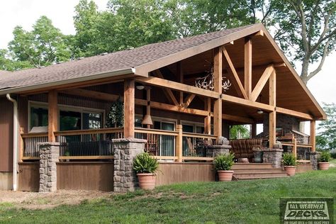 Gabled Roof, Garage Pergola, Patio Pictures, Deck Pictures, Rustic House Plans, Roof Ideas, Porch Roof, Covered Deck, Deck Builders