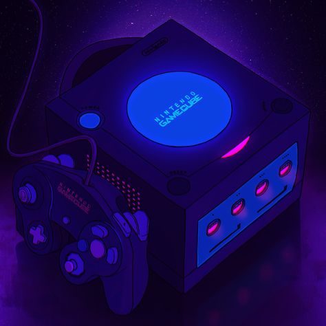 Retro Games Wallpaper, Purple Games, Octo Expansion, Gamecube Controller, Technology Future, Custom Consoles, Retro Gaming Art, Purple Neon, Nintendo Gamecube