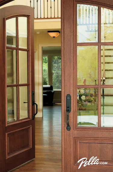 Greet your guests with beautifully crafted Pella® Architect Series® wood entry doors. Side Door Ideas, Pella Doors, Wood Entry Door, Slider Doors, Hinged Patio Doors, Double Door Entryway, Drywall Finishing, Front Door Interior, Foyer Staircase