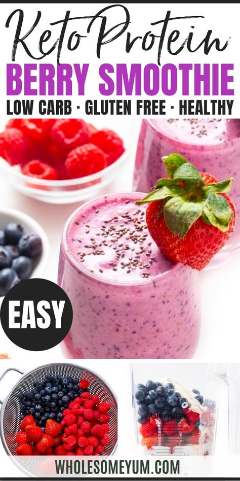 Keto Protein Berry Smoothie Keto Protein Shake, Fruit Protein Shakes, Keto Quotes, Keto Protein Shakes, Low Carb Smoothie, High Protein Smoothie Recipes, Keto Protein Powder, Berry Protein Smoothie, Low Carb Smoothie Recipes