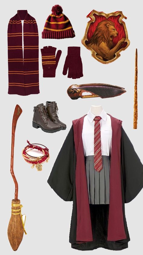 Harry Potter Costume Gryffindor, Gryffindor Robes Aesthetic, Harry Potter Style Outfits, Hogwarts Outfits Gryffindor, Hogwarts Dress, Gryffindor Clothes, Gryffindor Outfits, Harry Potter Graduation, Harry Potter Uniform