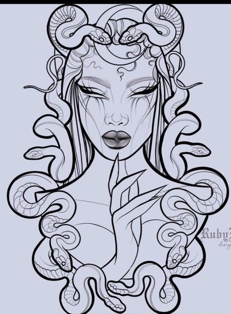 Medusa Digital Art, Medusa Gorgon Tattoo, Ruby Rose Designs, Medusa Drawing, Cool Animal Tattoos, Sketch Style Tattoos, Medusa Tattoo Design, New Coloring Pages, Medusa Gorgon