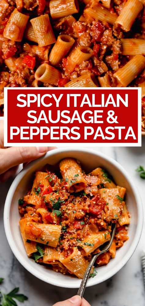 Italian Sausage And Peppers Pasta, Peppers Pasta, Sausage And Peppers Pasta, Italian Sausage And Peppers, Spicy Italian Sausage, Sausage Pasta Recipes, Red Sauce Pasta, Italian Sausage Pasta, Italian Sausage Recipes