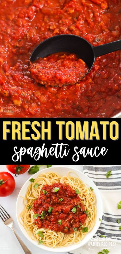 Spaghetti Sauce takes on a fresher, more vibrant flavor when you make it with juicy garden tomatoes. Spaghetti Sauce with Fresh Tomatoes will stay good in the refrigerator for about three to four days. Any longer than that, you may just want to freeze it for later. #freshtomatosauce #tomatosauce #homemadetomatosauce #spaghettisauce #freshtomatoes Homemade Spaghetti Sauce With Garden Tomatoes, Homemade Spaghetti Sauce Easy With Garden Tomatoes, Spaghetti Sauce Recipe From Fresh Tomatoes, Sauce Using Fresh Tomatoes, Spaghetti Sauce Whole Peeled Tomatoes, Spaghetti Sauce Homemade Fresh Tomatoes Recipes, Fresh Spaghetti Sauce Recipe, Fresh Garden Tomato Spaghetti Sauce, Real Tomato Spaghetti Sauce