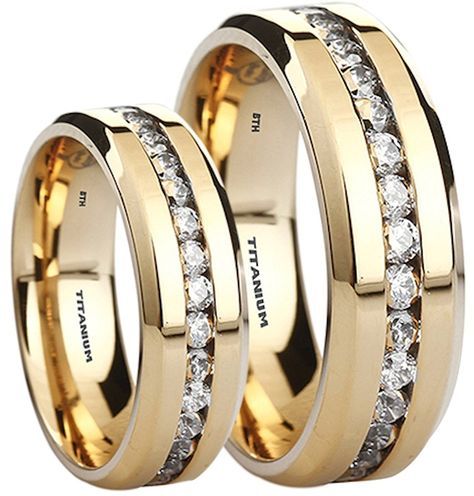 His And Her's Matching 8MM/6MM Simulated Diamonds Classic Gold Tone Wedding Engagement Band Ring Set (Available Sizes L - Z 4) EMAIL US WITH YOUR SIZES Couples Wedding Rings Set, Simple Beach Wedding Ideas, Camo Wedding Rings, Wedding Rings Sets His And Hers, Simple Beach Wedding, Activities For Wedding, Stacking Rings Wedding, Gold Stacking Rings Wedding, Rings Couple