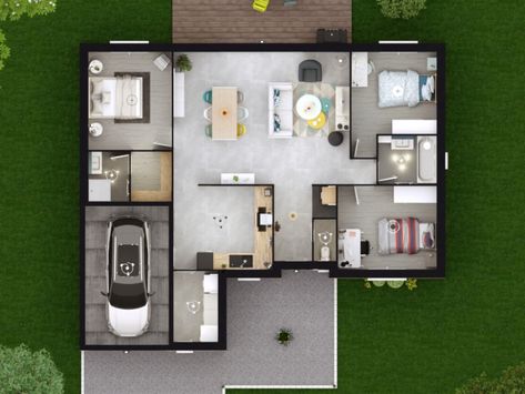 Plan de maison neuve moins de 100 m² avec 3 chambres de plain-pied Budgeting, How To Plan, Architecture