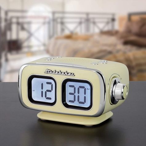 The STUDEBAKER SB3500 Bluetooth AM/FM Digital Clock Radio features a classic retro look and easy to use features. This compact alarm clock with a 1” digital LCD display is perfect for any nightstand or kitchen counter and will also look great anywhere in the home with its clean and attractive design. Clock Radio, Radio Alarm Clock, Retro Clock, Digital Clock, Digital Clocks, Flip Clock, Clock Design, Digital Alarm Clock, Radio Station