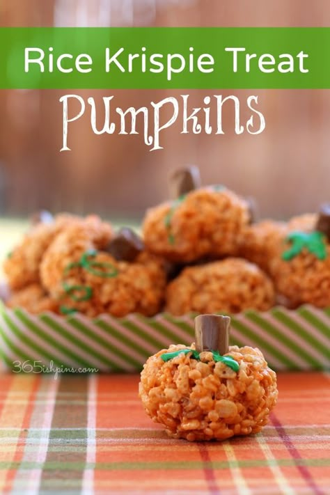 My kids love to roll these and squish the candy stems into their pumpkins! What a fun Fall treat or Halloween snack! #halloween #partysnack Pumpkin Rice Krispie Treats, Pumpkin Rice, Krispie Treats Recipe, Krispies Treats, Thanksgiving Treats, Rice Krispie Treats, Snacks Für Party, Thanksgiving Desserts, Halloween Desserts