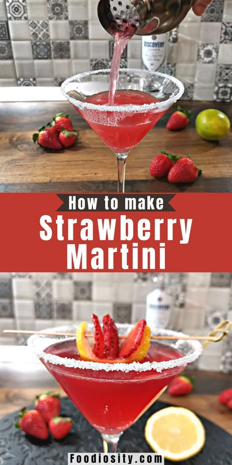 Strawberry Lemondrop Martini, How To Make Martini Cocktails, Strawberry Martini Recipe Vodka, Strawberry Vodka Recipes, Martini Recipes Fruity, Strawberry Cocktails Recipes, Fruity Martini Recipes Vodka, Strawberry Liqueur Cocktails, Strawberry Drinks Alcohol