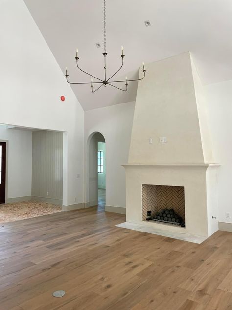 Tapered Fireplace, Plaster Electric Fireplace, Plaster Fireplaces, White Plaster Fireplace With Wood Mantle, Plaster Fireplace With Wood Mantel, Plaster Fireplace Wood Mantle, Electric Fireplace Plaster, Plaster Fireplace Surround With Wood Mantle, Wood Mantle