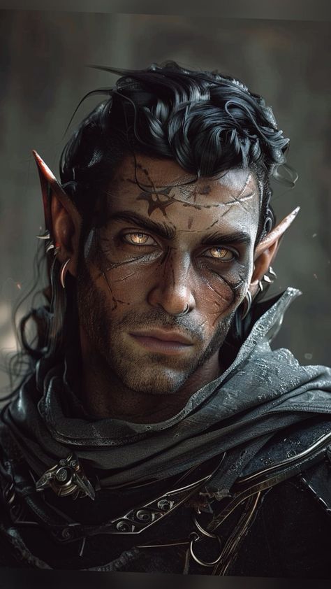 Dark Skin Elf Male, Dnd Rogue Male, Dark Fae Male, Dnd Character Portraits, Dnd Male Character, Dark Elf Male, Half-orc Male, Dnd Rogue, Dnd Elf