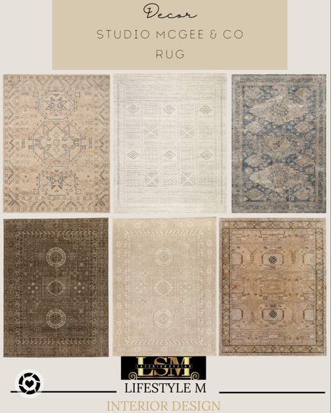 Design board with rug options for a home. Rugs Studio Mcgee, Studio Mcgee Carpet, Studio Mcgee Rugs Living Room, Mcgee Rugs, Shea Mcgee Living Room, Studio Mcgee Rugs, Studio Mcgee Rug, Mcgee And Co Rug, Studio Mcgee Entryway