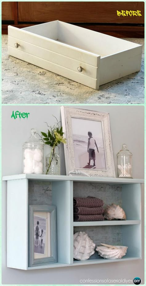 Diy Dresser Drawers, Drawers Repurposed, Bathroom Diy Ideas, Old Drawers, Bathroom Diy, Diy Dresser, Diy Home Decor Bedroom, Furniture Renovation, Repurposed Furniture Diy