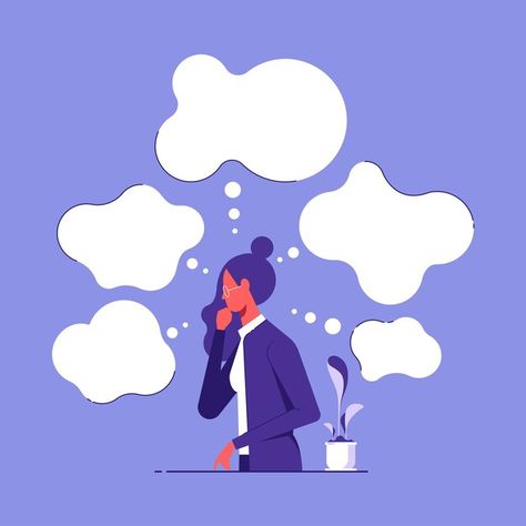 Concept of thinking too much vector | Premium Vector #Freepik #vector #business #people #design #woman Thinking Too Much, People Design, Success Goals, Speech Bubble, Business People, Start Up Business, Business Solutions, Business Women, Premium Vector