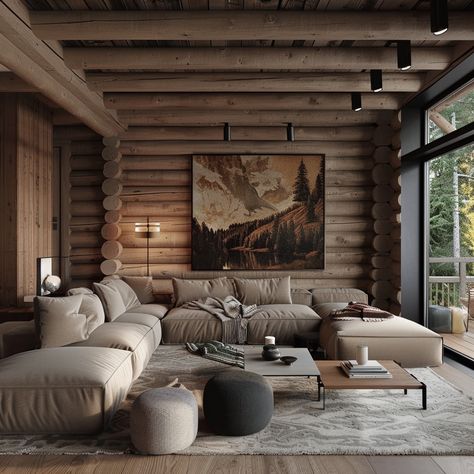 13 Cozy Log Cabin Home Interiors To Inspire You - DreamyHomeStyle Cosy Log Cabin Interiors, Cabin Dark Interior, Modern Log House Interior Design, Log Cabin Renovation Interiors, Log Cabin Walls Interior, Log Cabin Scandinavian, Colorado Cabin Interior, Modern Log Cabin Interior Design, Mountain Cabin Interior Design