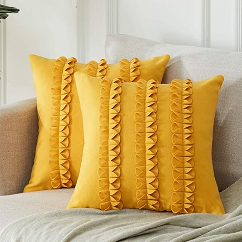 Amazon.com: Top Finel Decorative Throw Pillow Covers 18 x 18 Inch Luxury Wool Blend Solid Cushion Covers for Couch Bedroom Car 45 x 45 cm, Pack of 2, Mustard Yellow : Home & Kitchen Woolen Throw, Yellow Pillow Covers, Bow Pillows, Yellow Throw Pillows, Ruffle Pillow, Yellow Pillows, Luxury Cushions, Modern Pillows, Handmade Cushions