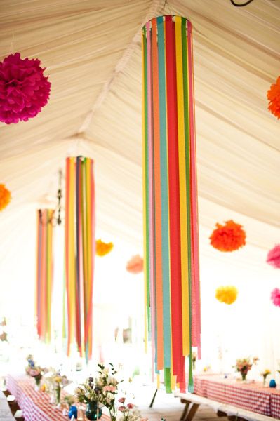 ribbon chandeliers, this would look really pretty done with ribbon in the color scheme Paper Chandelier, Paper Decorations Diy, Crepe Paper Streamers, Paper Streamers, Fabulous Diy, בר מצווה, Party Diy, Diy Party Decorations, Crepe Paper