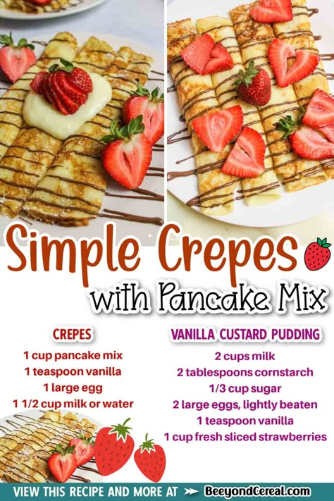 Crepe Recipe Pancake Batter, Crepes Pancake Mix Recipes, Pancake Crepes Recipes, Fluffy Crepes Recipe, Crepe Recipes Easy, Different Ways To Make Pancakes, Easy Crepe Recipe Pancake Mix Milk, Easy Breakfast Ideas With Pancake Batter, How To Make Crepes Easy Recipes