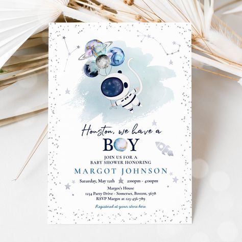 Houston We Have A Boy, Outer Space Baby Shower, Astronaut Baby, Space Birthday Invitation, Outer Space Party, City Baby, Outer Space Birthday, Space Boy, Space Birthday Party