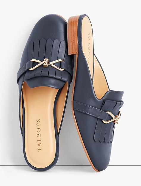 Cassidy Fringed Mules | Talbots Half Shoe, Shoes Fashion Photography, Half Shoes, Female Shoes, Comfortable Footwear, Mens Leather Sandals, Leather Shoes Woman, Shoes Woman, Shoes Slippers