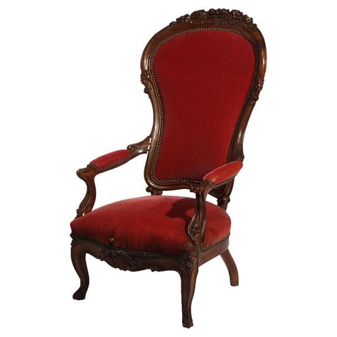 Antique Victorian Oversized Carved Walnut Armchair, C1890 | See more antique and modern Armchairs at https://www.1stdibs.com/furniture/seating/armchairs Old Victorian Furniture, Victorian Furniture Bedroom, 1890 Furniture, Ornate Chairs, Parlor Chair, Victorian Parlor, Walnut Armchair, Victorian Chair, Vintage Chair