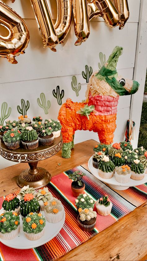 First Birthday Taco Bar, Tacos For Birthday Party, Cacti Birthday Party, Fiesta Deserts Party Ideas, Neutral Taco Party, Taco Thirty Birthday, Bachlorette Party Plant Theme, Cactus Party Decoration Ideas, Fourth Fiesta Birthday