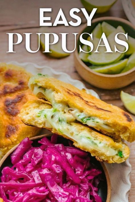 Easy Cheese Pupusas are a popular Salvadoran snack! Stuffed with Jack cheese and diced jalapeno then griddle fried until golden and crispy! Since this version of Pupusas only has a cheese filling, you can enjoy them along with Refried Beans, Spanish Rice, and other favorite dishes to make them into a more filling meal. How To Make Pupusas, Papusa Recipe, Cuban Meals, Cheese Pupusas, Pupusas Recipe, Pupusa Recipe, Salvadorian Food, Weekday Lunches, Vegetarian Mains