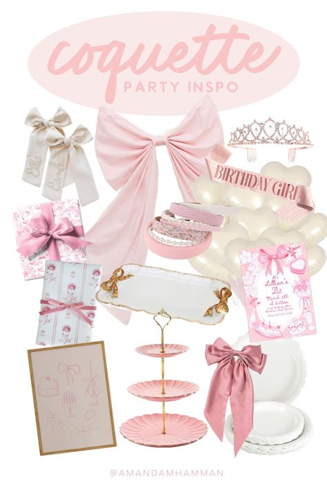 Birthday Party Ideas Pink Theme, Vintage Pink Party Decor, Galentines Party Coquette, Pink Aesthetic Party Decor, Croquette Party Decor, Coquette Bridal Party, Bridal Shower Coquette, Croquette Birthday Party, Coquette Party Aesthetic