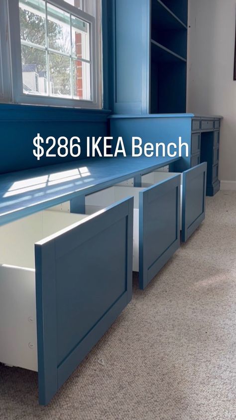 Ikea Built In Window Seat, Stuff Storage Ideas, Banquette Seating Hack, Built In On Carpet, Mudroom With Bench Under Window, Pax Window Seat, Building Window Seat, Diy Built In Shelves Around Window, Nordli Kitchen Bench