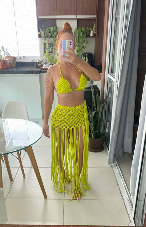 Carnaval Salvador, Macrame Clothes, Crochet Romper, Verde Lima, Ibiza, Crochet Top, Macrame, Two Piece Skirt Set, Rompers