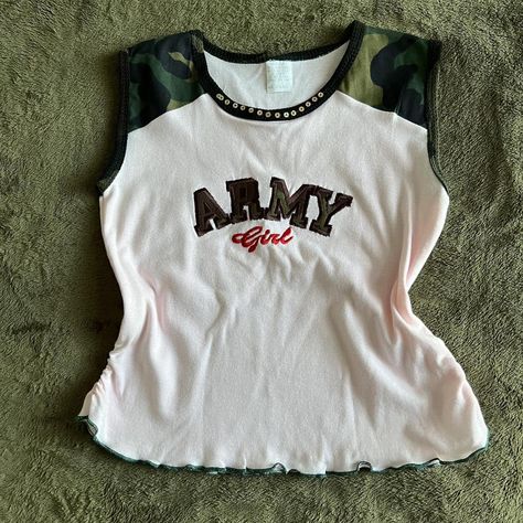 Y2K army girl baby tee tank top. Cropped fit. 2000s... - Depop Outfit Closet, Outfit Pieces, Girly Fits, Sweet November, 2000s Grunge, Camo Baby Stuff, Baby Tees Y2k, Y2k Baby Tee, Fits Clothes